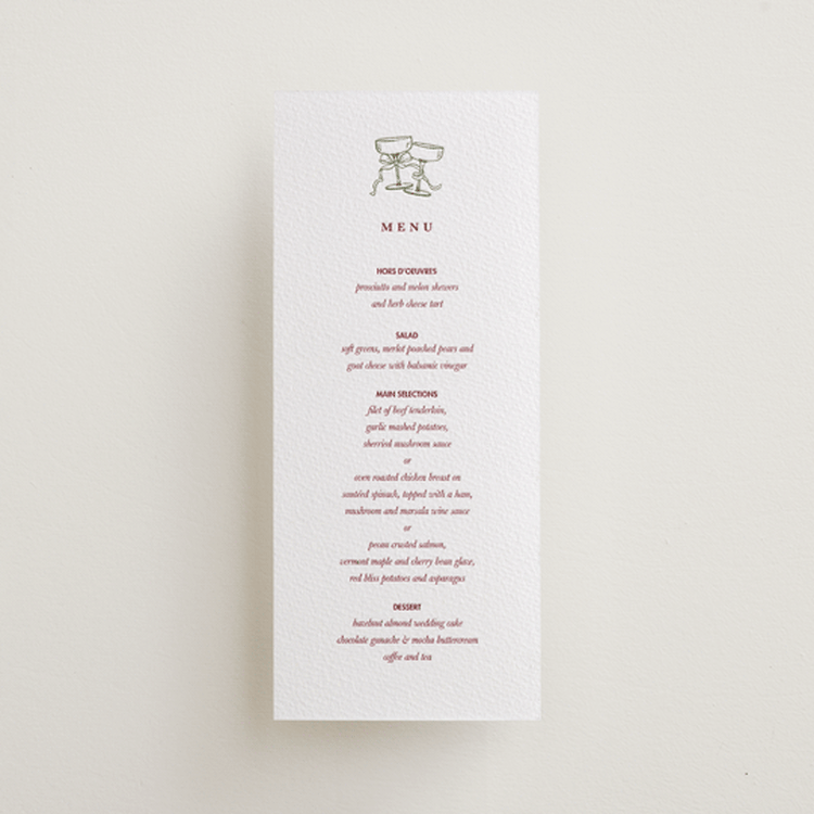 "Classic Cherries" - Letterpress Menus in Maraschino by Charter Oaks Creative - Front