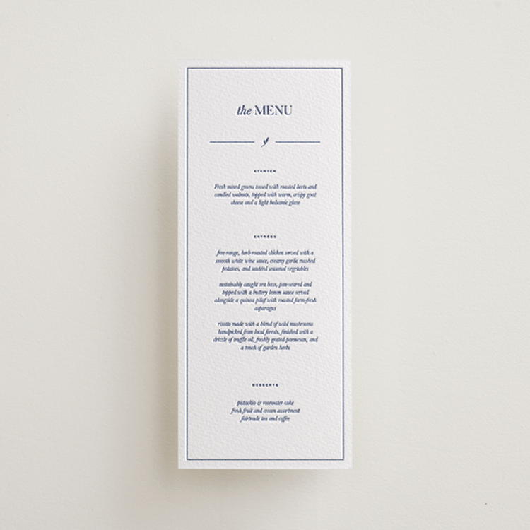 "bluebell dinner" - Letterpress Menus in Lapis by Bramble Studio - Front