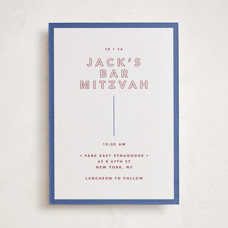 "Color Tone" - Letterpress Bar and Bat Mitzvah Invitations in Maraschino | Lapis by Kindred Fields - Front