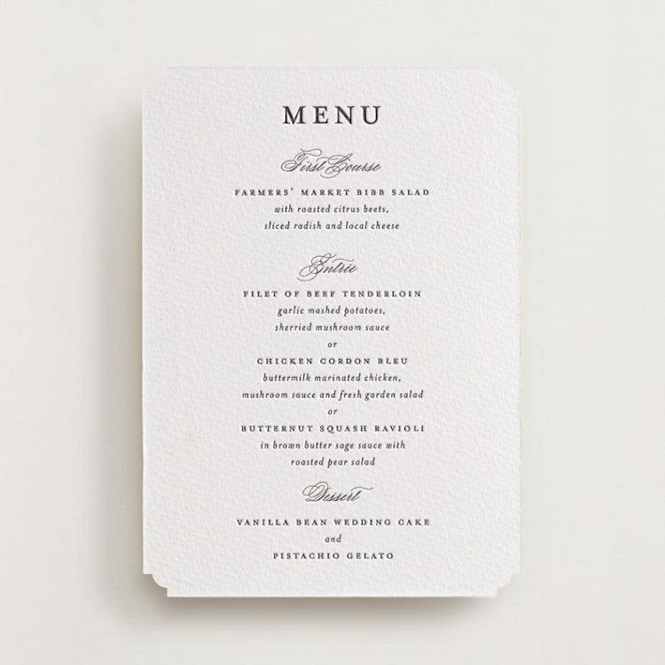 "classic composition" - Letterpress Menus in Soft Black by Olivia Raufman - Front