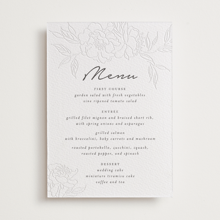"my dearest" - Letterpress Menus in Blind Deboss | Soft Black by Qing Ji - Front