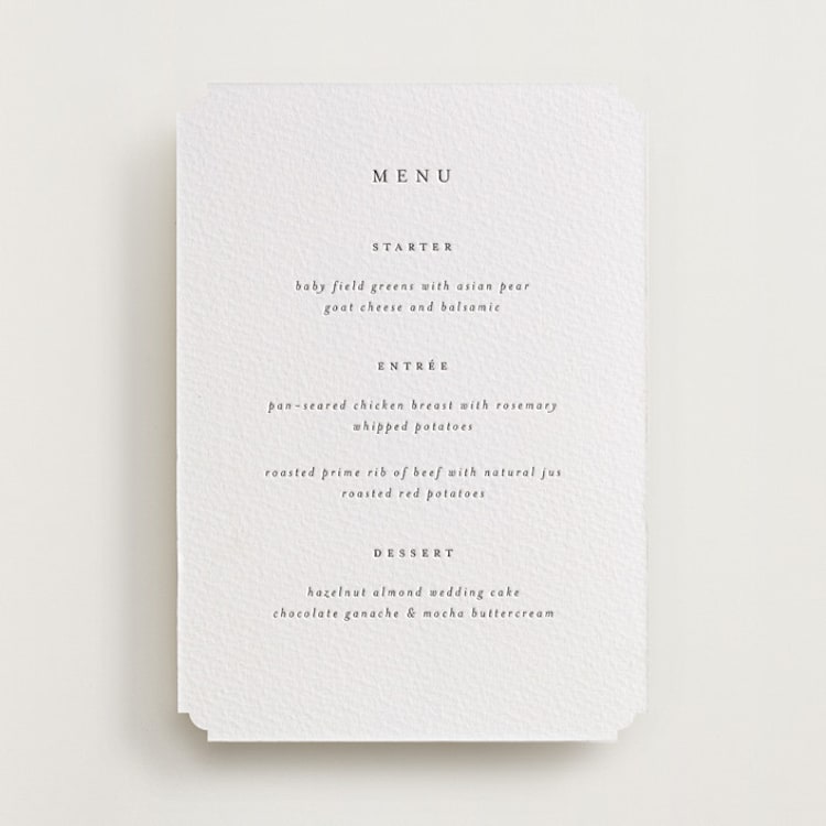 "A Thousand Years" - Letterpress Menus in Soft Black by Design Lotus - Front