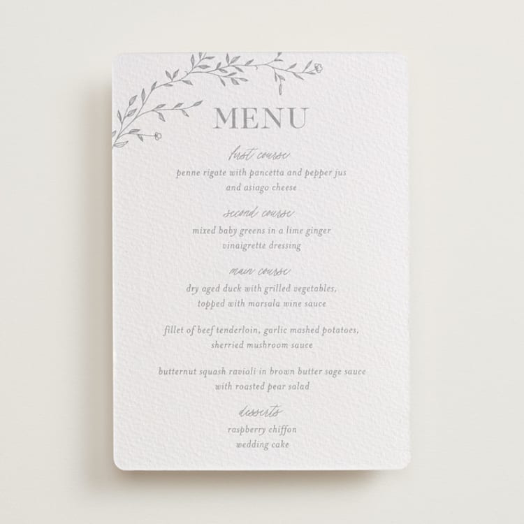 "Jasmine" - Letterpress Menus in Granite by Vera Lim - Front