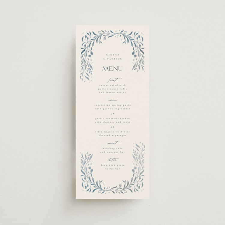 "Porcelain" - Menus in Delft Blue by Ashley DeMeyere - Front