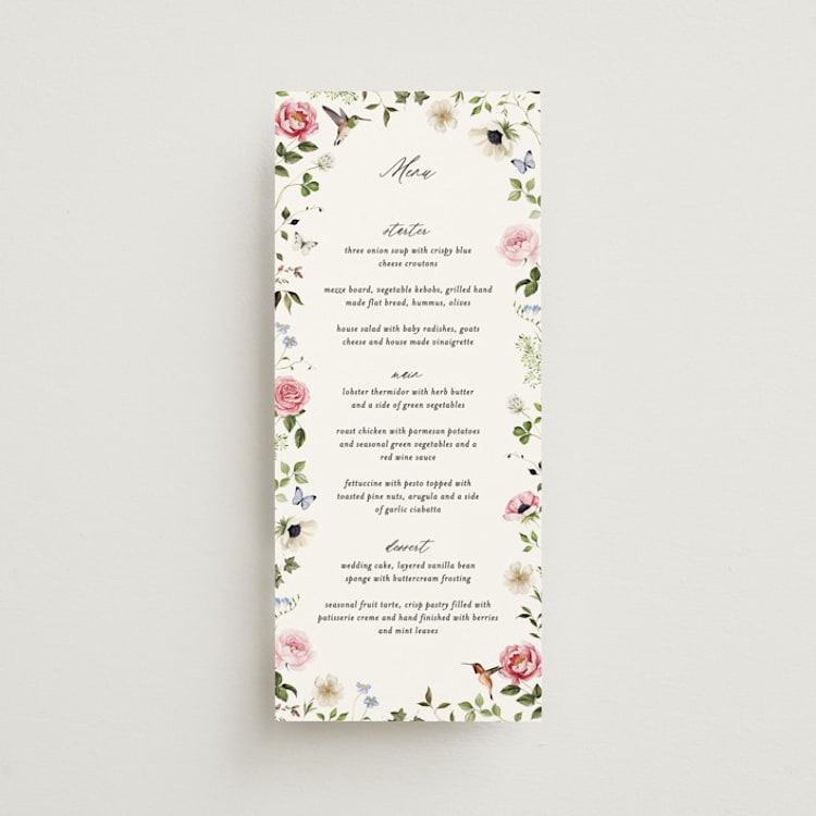 "Ornate" - Menus in Peony by Sarah Knight - Front