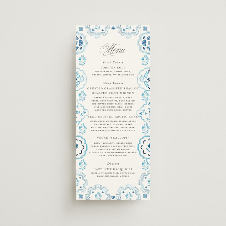 "Almafi" - Menus in Cerulean by Itsy Belle Studio - Front