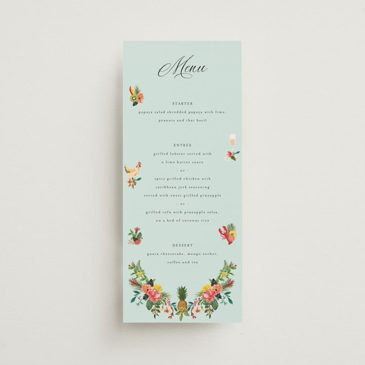 "Tropical Crest" - Menus in Papaya by Susan Moyal - Front