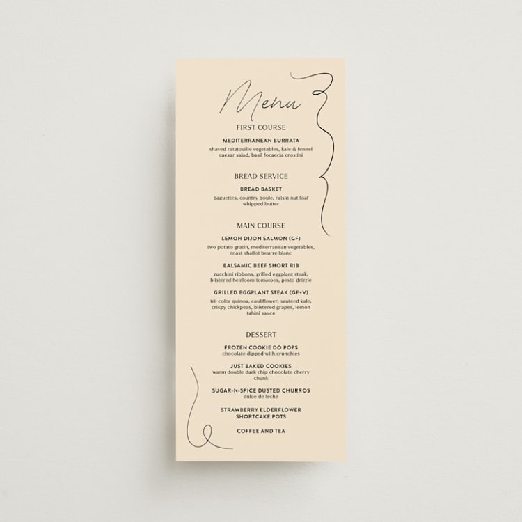 "French Whimsy Script" - Menus in Champagne by Wallace Design Co. - Front