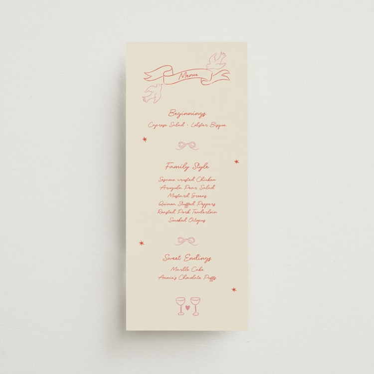 "The Bird Song" - Menus in Peach by Helena Vitto - Front