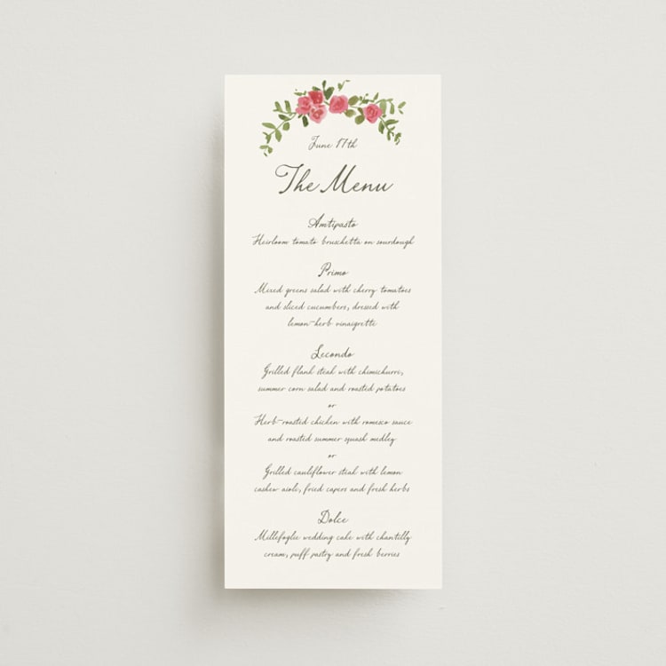 "Villa" - Menus in Azalea by Everett Paper Goods - Front