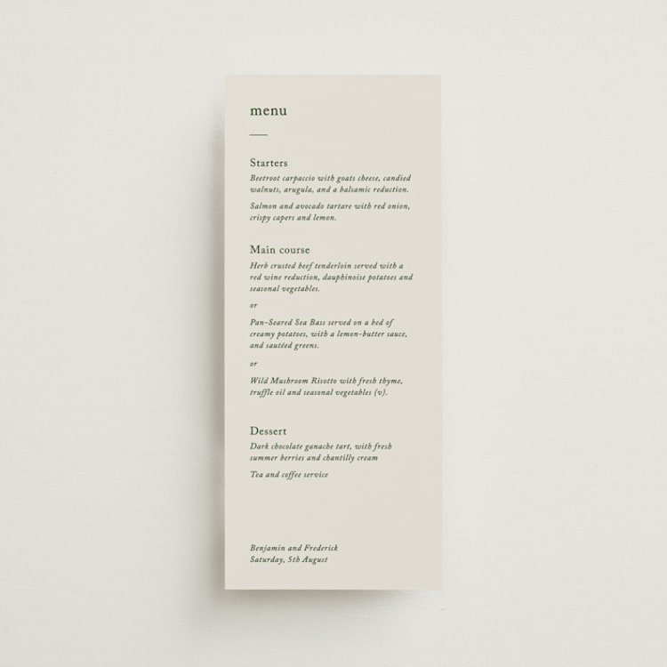 "Editorial" - Menus in Forest by Bethan - Front