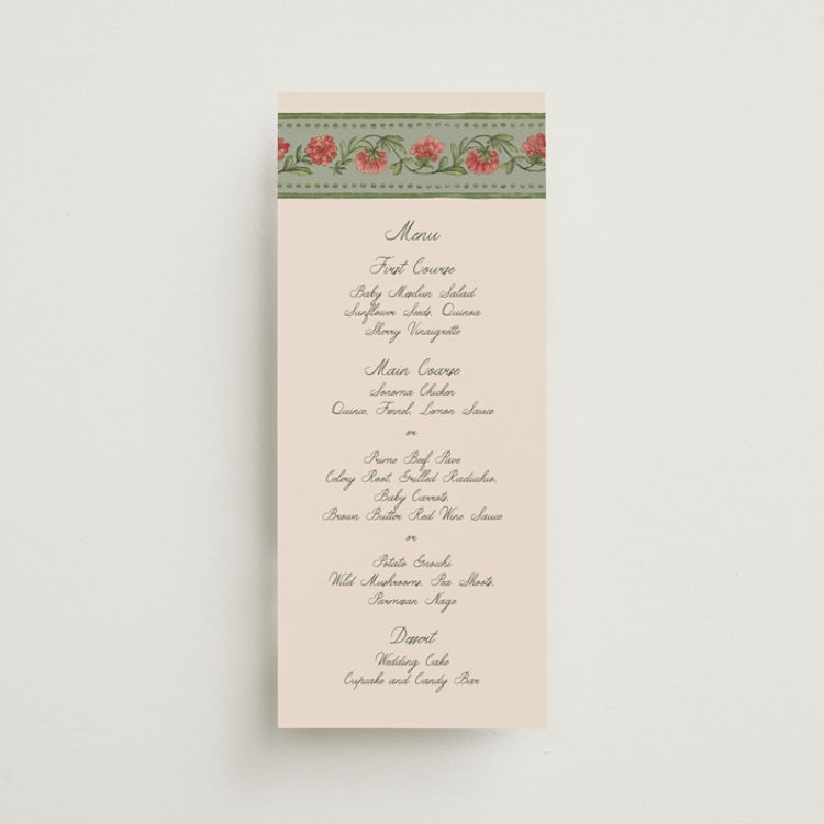 "Wedding Tapestry" - Menus in Coral Fern by Chris Griffith - Front