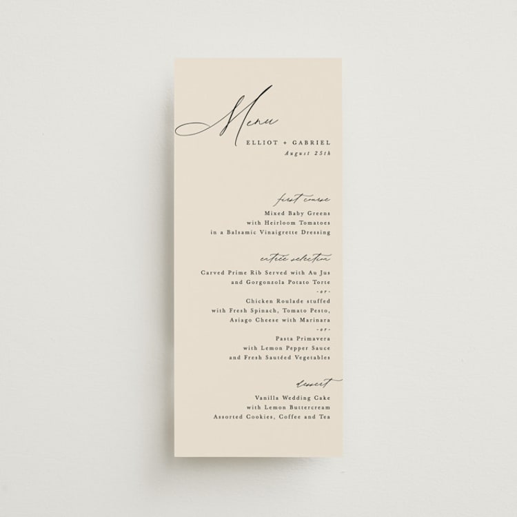 "Scripted Names" - Menus in Ecru by Hooray Creative - Front