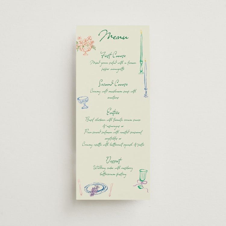 "tablescape drawing" - Menus in Garden by Cass Loh - Front