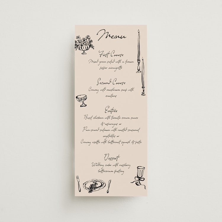 "tablescape drawing" - Menus in Black Dahlia by Cass Loh - Front