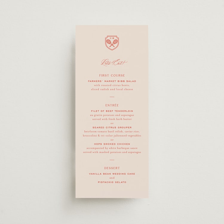 "Racquet" - Menus in Verona Sunset by Megan Davis - Front