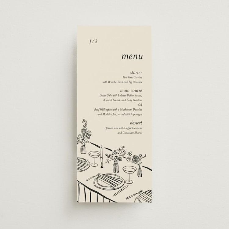 "Hand Drawn Dinner" - Menus in Cream by Lucrecia Caporale - Front