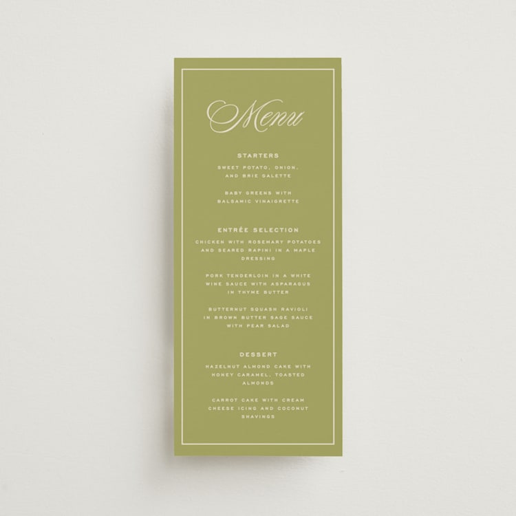 "rory" - Menus in Olive by Ellen Schlegelmilch - Front