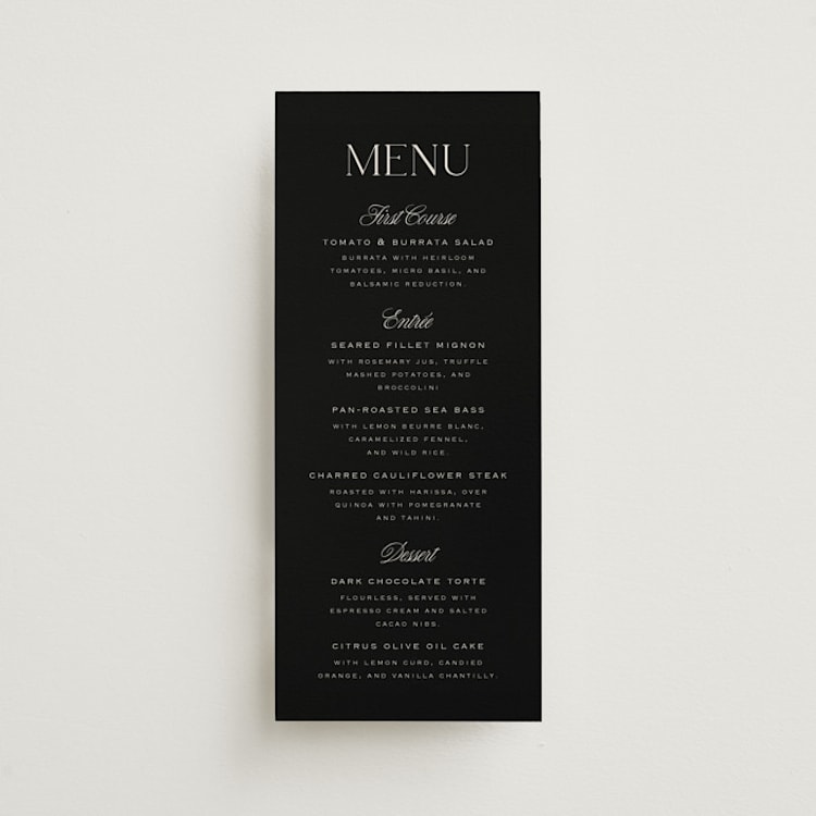 "Galleria" - Menus in Onyx by Laura Hankins - Front