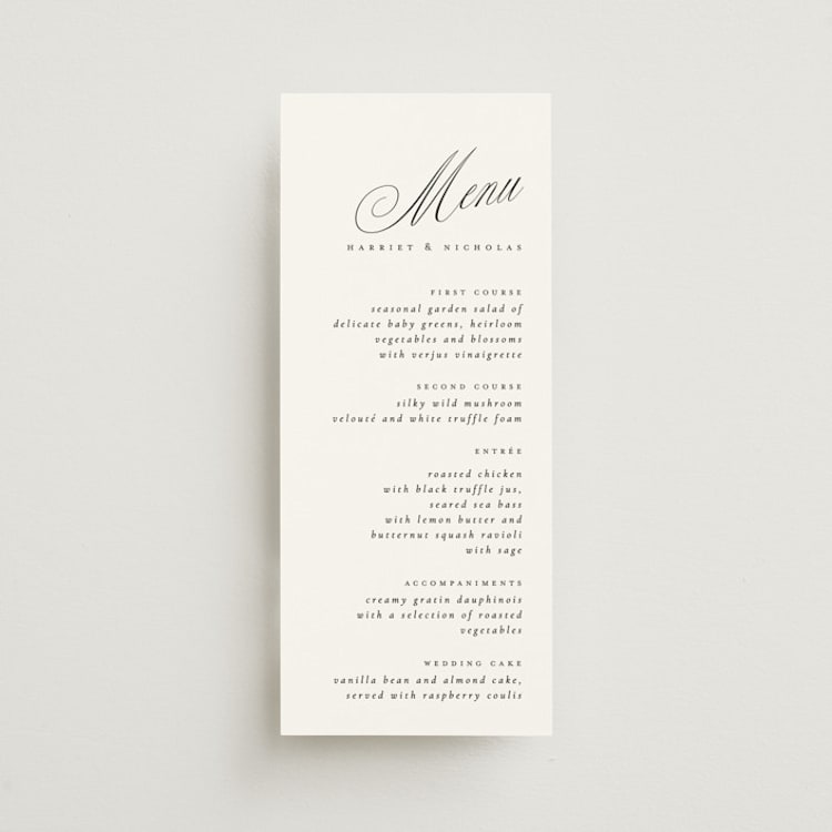"Written with Love" - Menus in Noir Slate by Ana de Sousa - Front