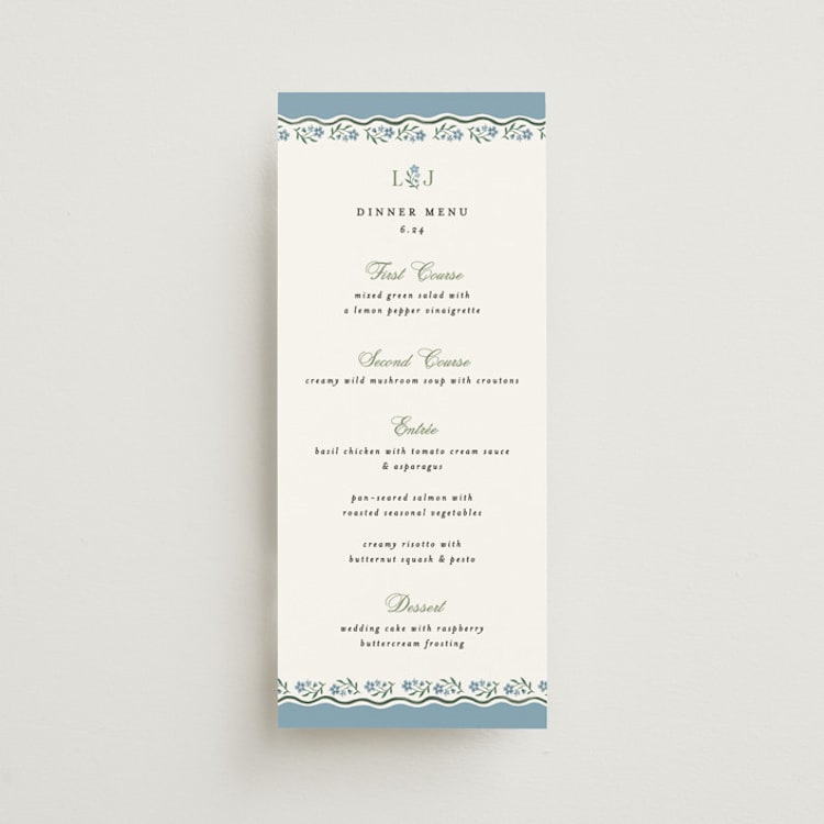 "Sweet Vintage" - Menus in Periwinkle by Alethea and Ruth - Front