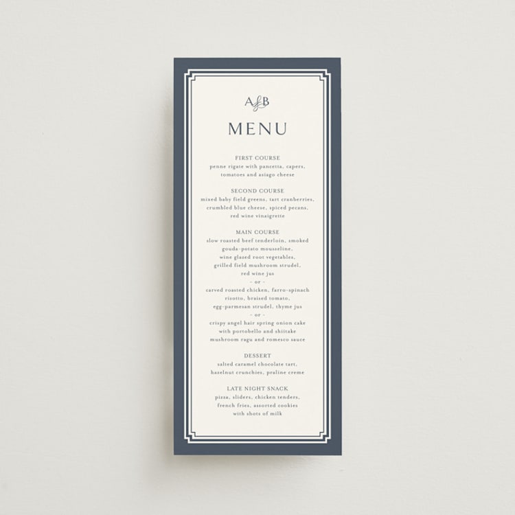 "Ariah" - Menus in French Blue by Jennifer Postorino - Front