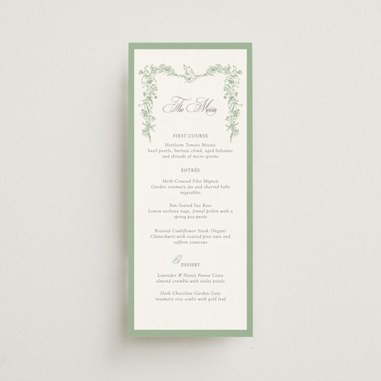 "Romantic Garden" - Menus in Mint by Melinda Denison - Front
