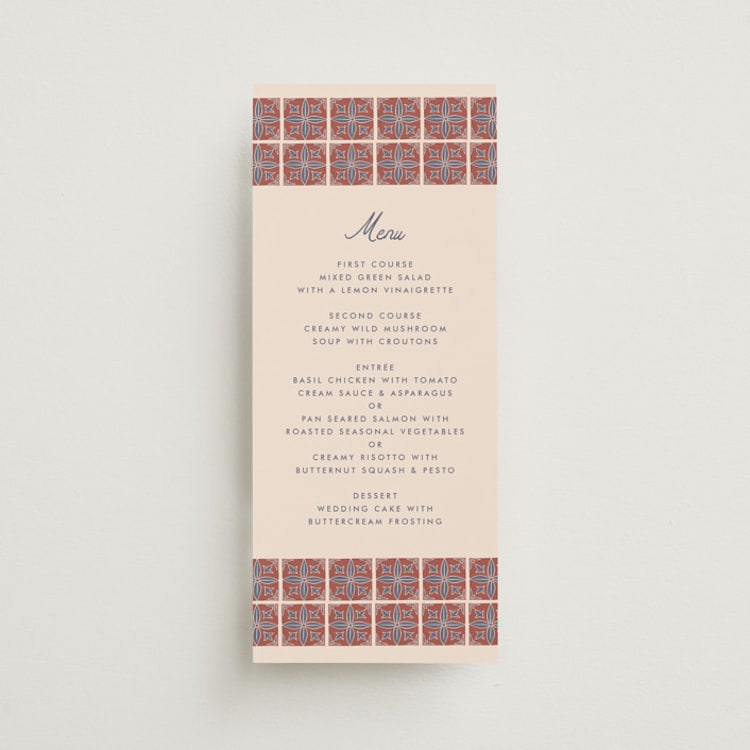 "Block Print Tile" - Menus in Terracotta by Katharine Watson - Front