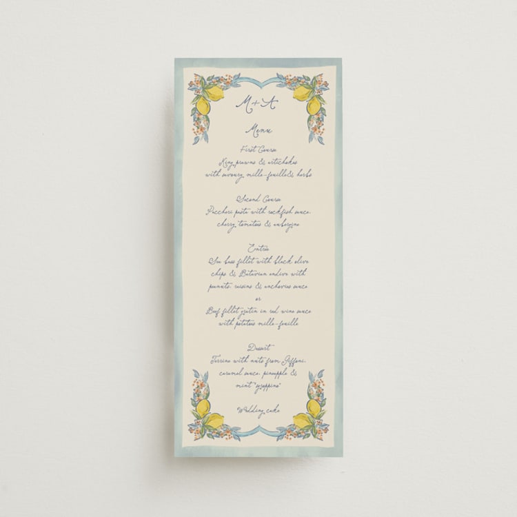 "Amalfi Coast Wedding" - Menus in Aqua by Chris Griffith - Front