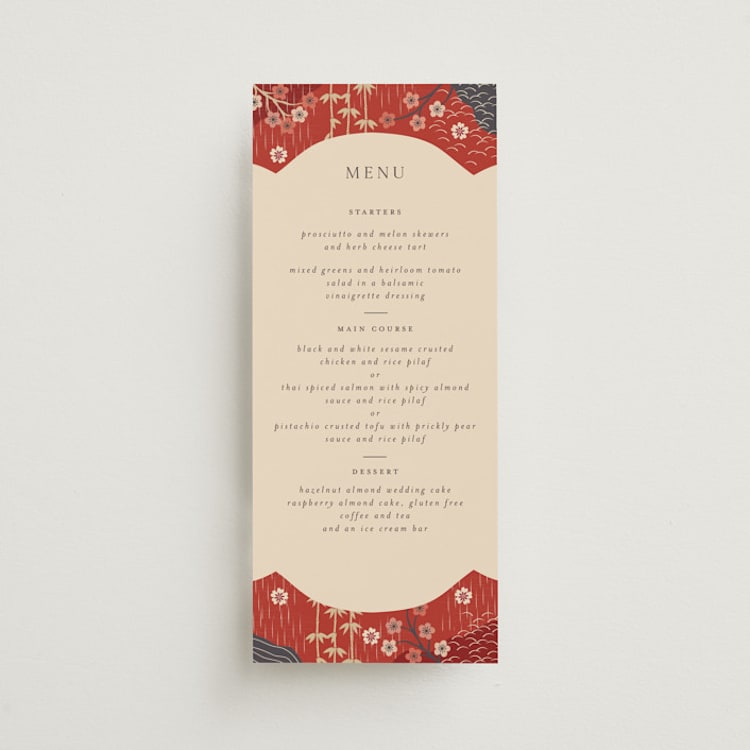 "Japanese Textile" - Menus in Rose by Jennifer Holbrook - Front