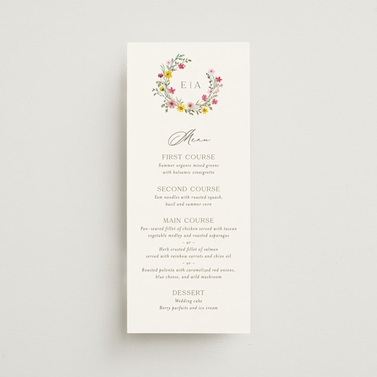 "Wildflower wreath" - Menus in Peony by Yaling Hou Suzuki - Front