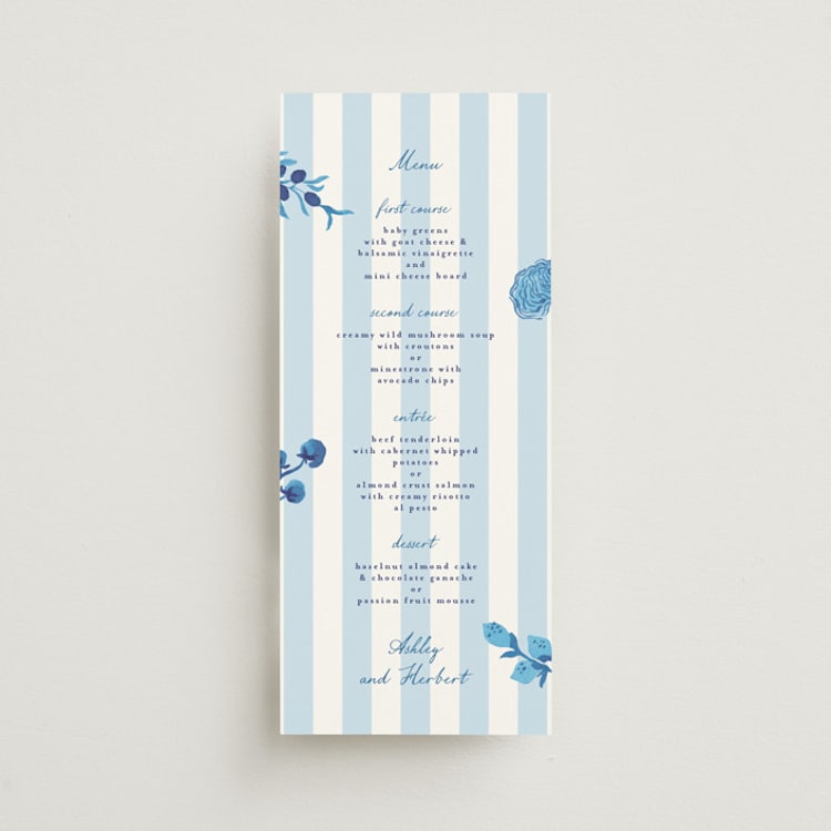 "Positano" - Menus in Cerulean by Tamara Hilje - Front