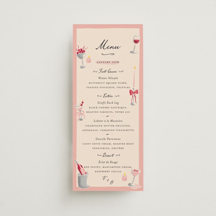 "Velvet Cherry" - Menus in Cherry by Sarah Rosenthal - Front