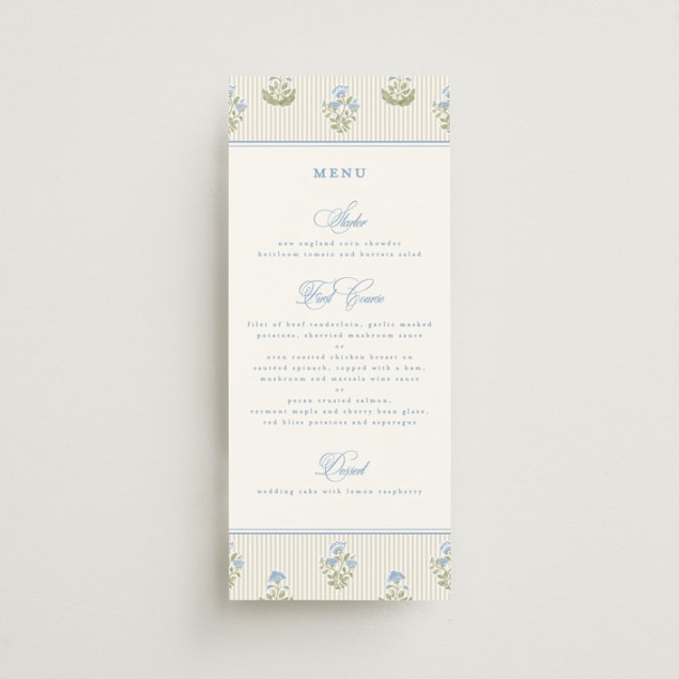 "Patterned florals" - Menus in Powder by Creo Study - Front