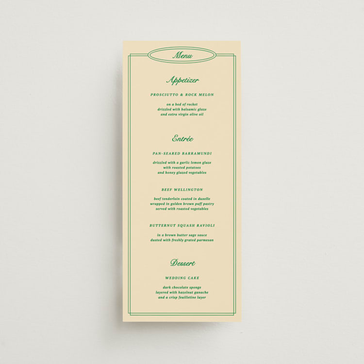 "The Oval" - Menus in Turf by Natalie Rae - Front