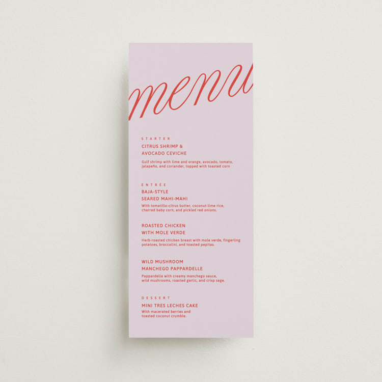"in the air" - Menus in Raspberry by Inkblot Design - Front