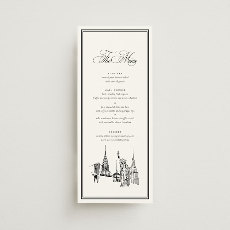 "New York Skyline" - Menus in Noir by Melinda Denison - Front
