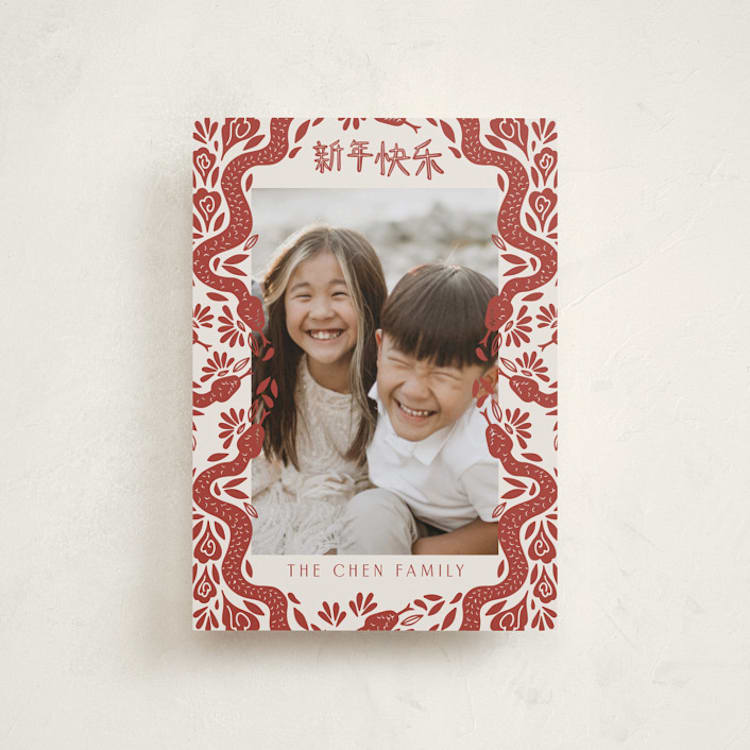"Papercut Snakes" - Lunar New Year Cards in Crimson by Katharine Watson - Front