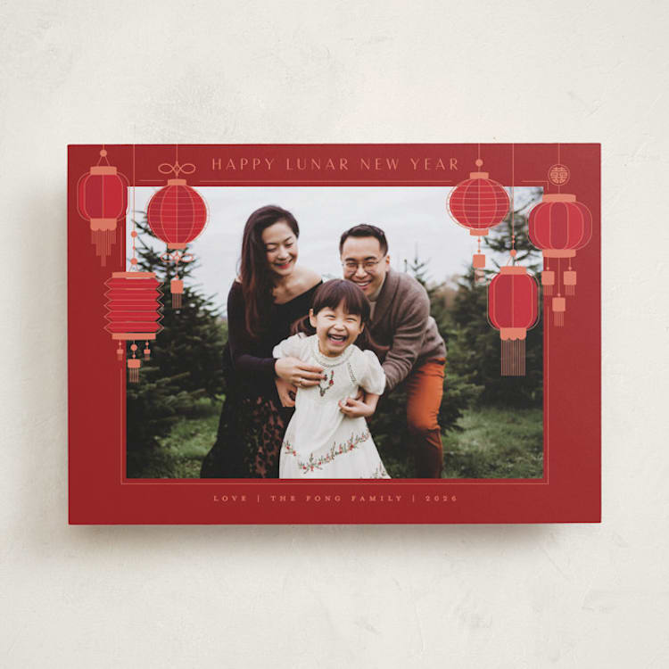 "Lanterns" - Lunar New Year Cards in Pomegranate by Jennifer Lew - Front