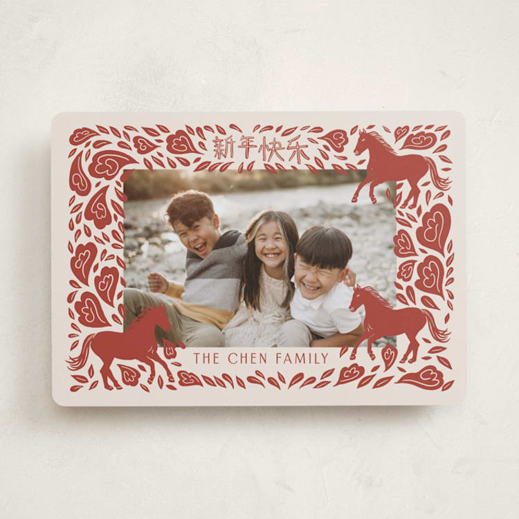 "Papercut Horse" - Lunar New Year Cards in Crimson by Katharine Watson - Front