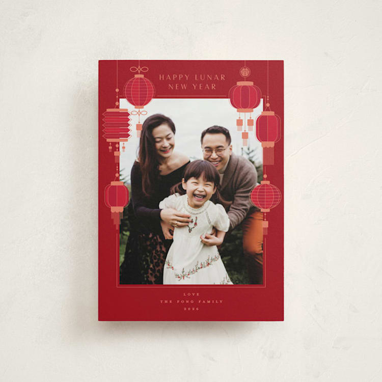 "Lanterns" - Lunar New Year Cards in Pomegranate by Jennifer Lew - Front