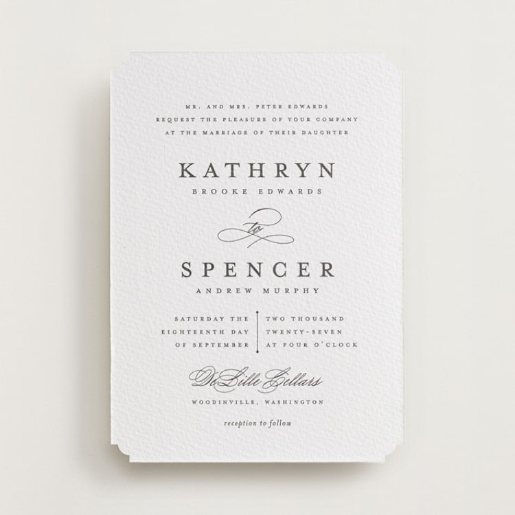 "classic composition" - Letterpress Wedding Invitations in Soft Black by Olivia Raufman - Front