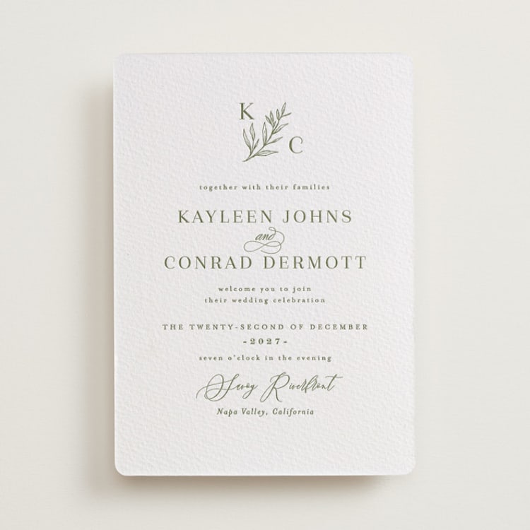 "creme au beurre" - Letterpress Wedding Invitations in Artichoke by chocomocacino - Front