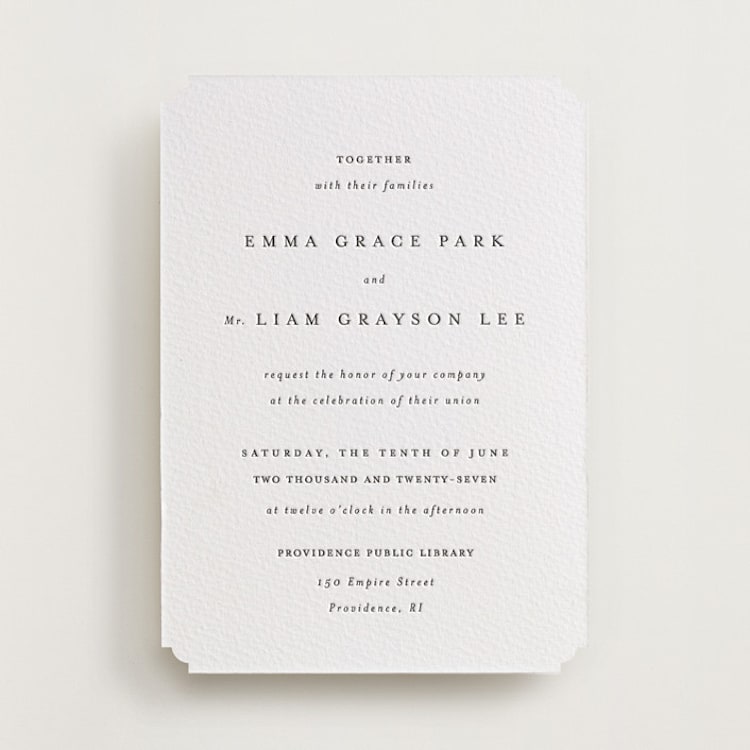 "A Thousand Years" - Letterpress Wedding Invitations in Soft Black by Design Lotus - Front