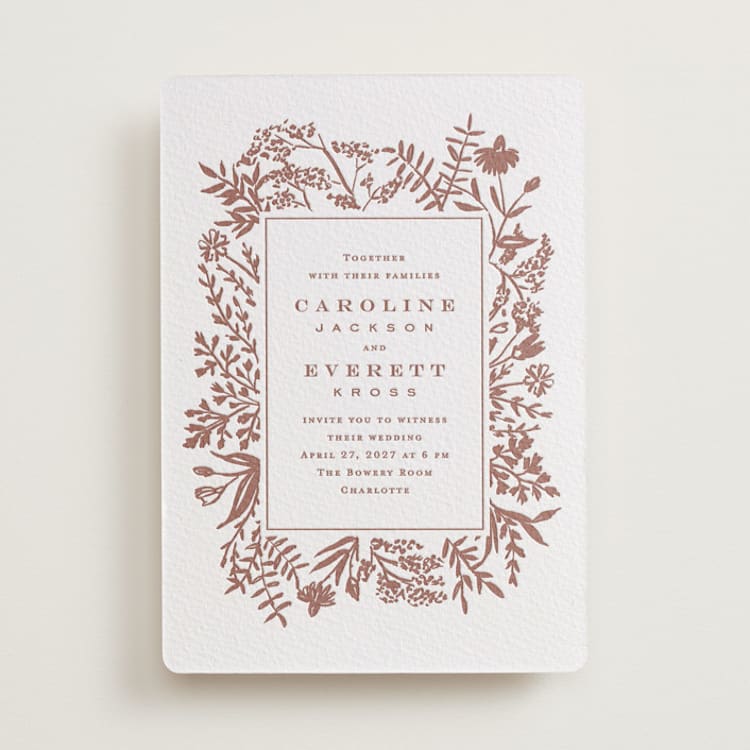 "Morning Fields" - Letterpress Wedding Invitations in Cinnamon by Amy Kross - Front