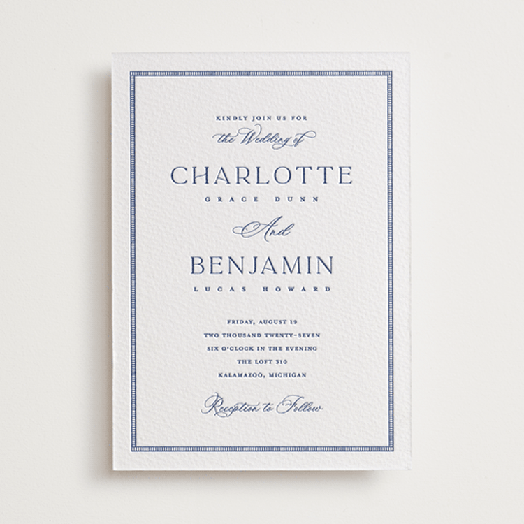 "Starboard" - Letterpress Wedding Invitations in Lapis by Pixel and Hank - Front