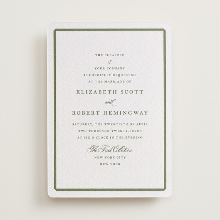 "Bevel" - Letterpress Wedding Invitations in Artichoke by Megan Davis - Front