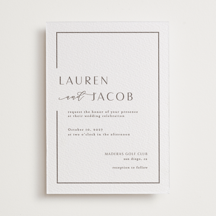 "Asymmetry" - Letterpress Wedding Invitations in Graphite by Nicole Walsh - Front
