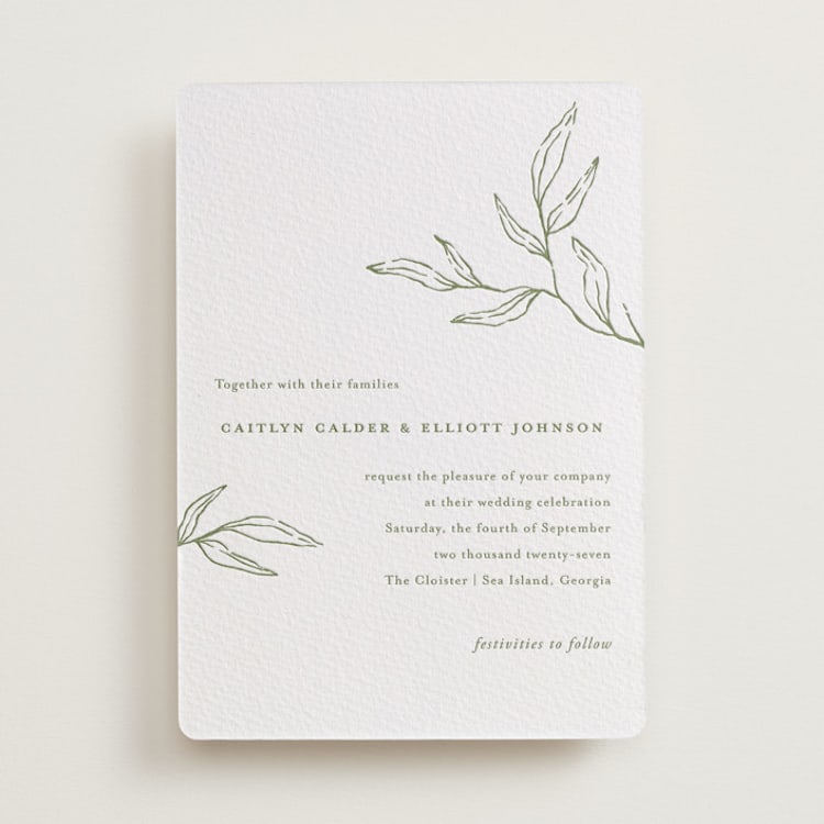 "Amidst Nature" - Letterpress Wedding Invitations in Olive by Oscar and Emma - Karly Depew - Front
