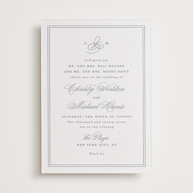 "Monogrammed eternity" - Letterpress Wedding Invitations in Granite by Creo Study - Front